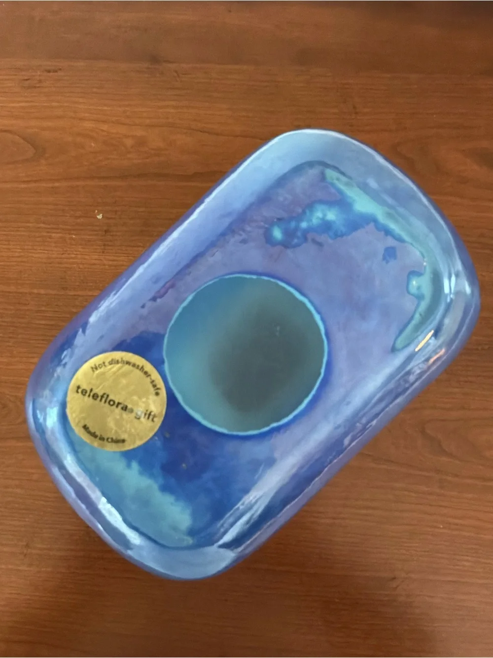 9” Teleflora Contemporary Glass sky Blue  Turquoise Aqua Rectangle vase